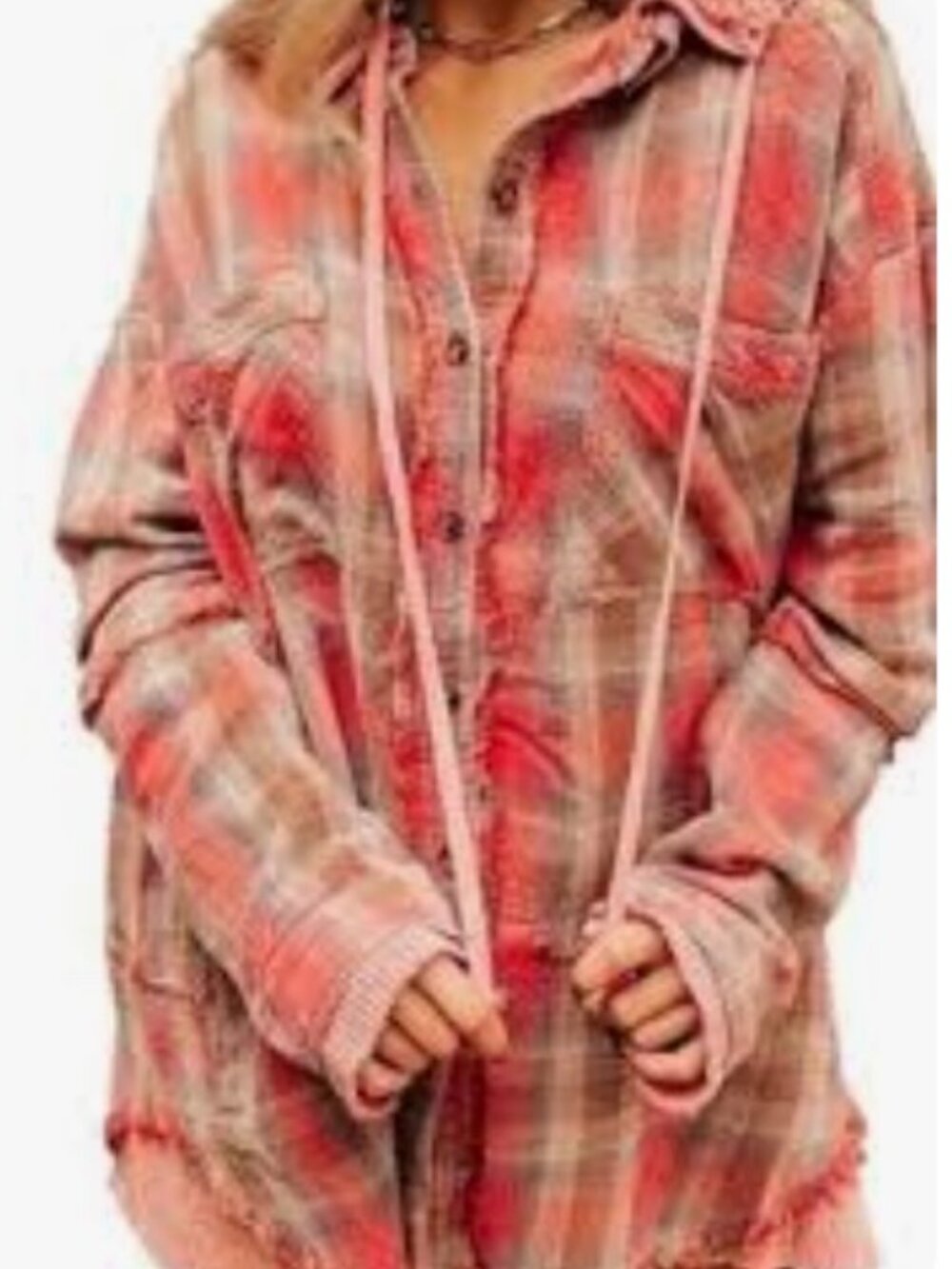 Oli & Hali Oversized Grunge Red Plaid Hooded Utility Jacket Sz S would fit to L